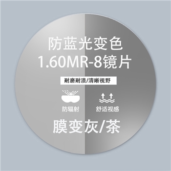 【无底】1.60MR-8近视超韧防蓝光膜变灰/茶色非球散光绿膜（单片）