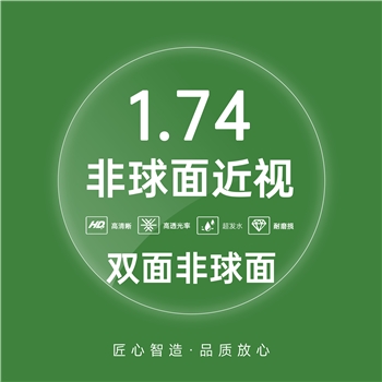 【双非】1.74MR-174近视双面非球超薄发水绿膜（单片）