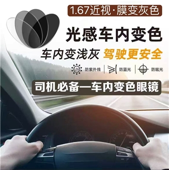 1.67车内变灰防蓝光防眩光非球蓝紫膜（单片）